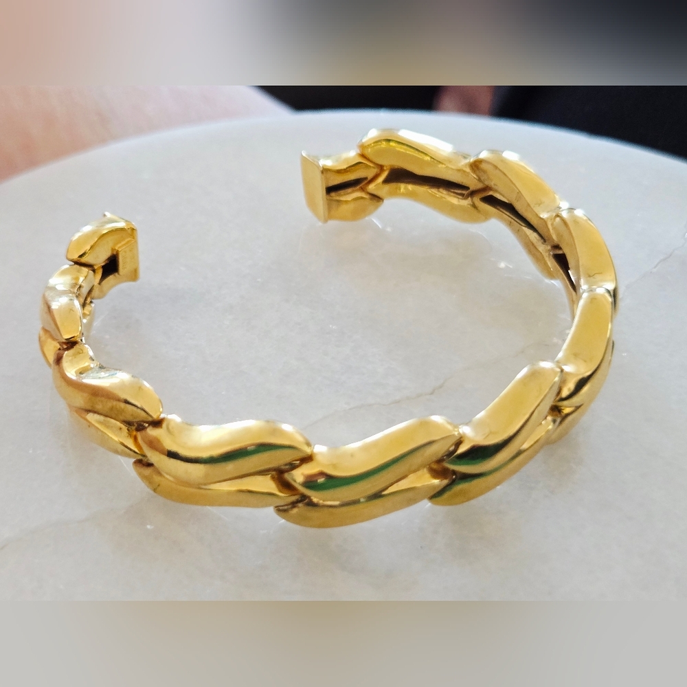 Vintage 24k Gold Plated Over 925 Silver Hollow Cuff Bracelet